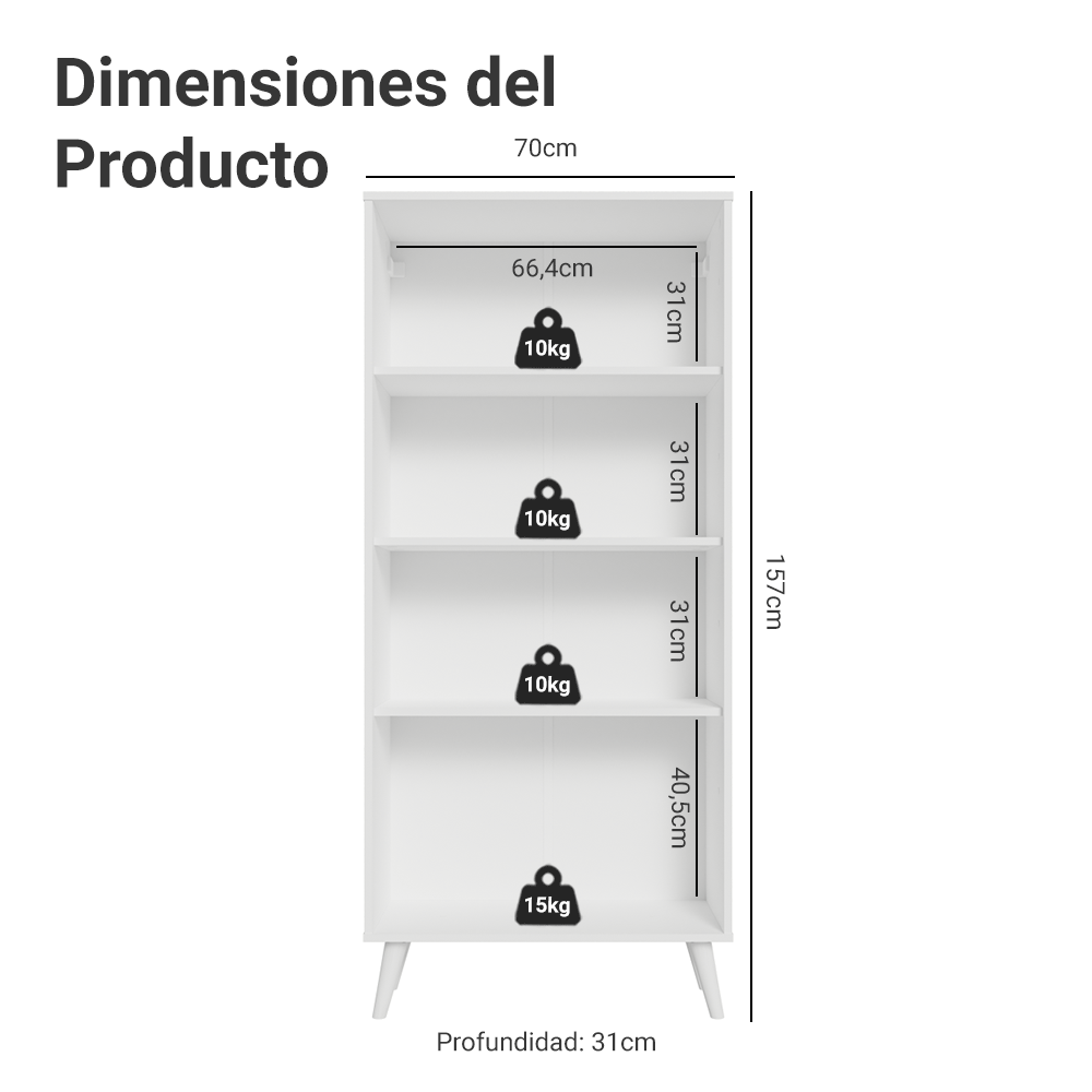 Cristalero 70 cm 2 Puertas de Vidrio con Patas Vik Blanco/Verde/Blanco