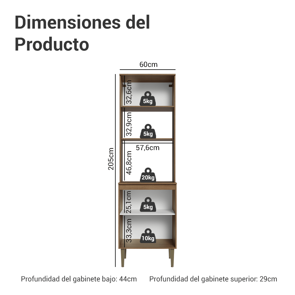 Mueble para Horno/Microondas 60 cm 3 Puertas Marrón/Blanco Lille Madesa