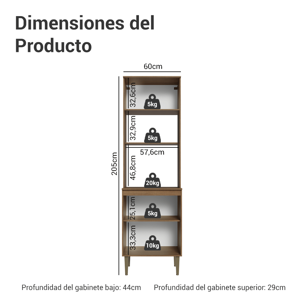 Mueble para Horno/Microondas 60 cm 3 Puertas Marrón/Negro Lille Madesa
