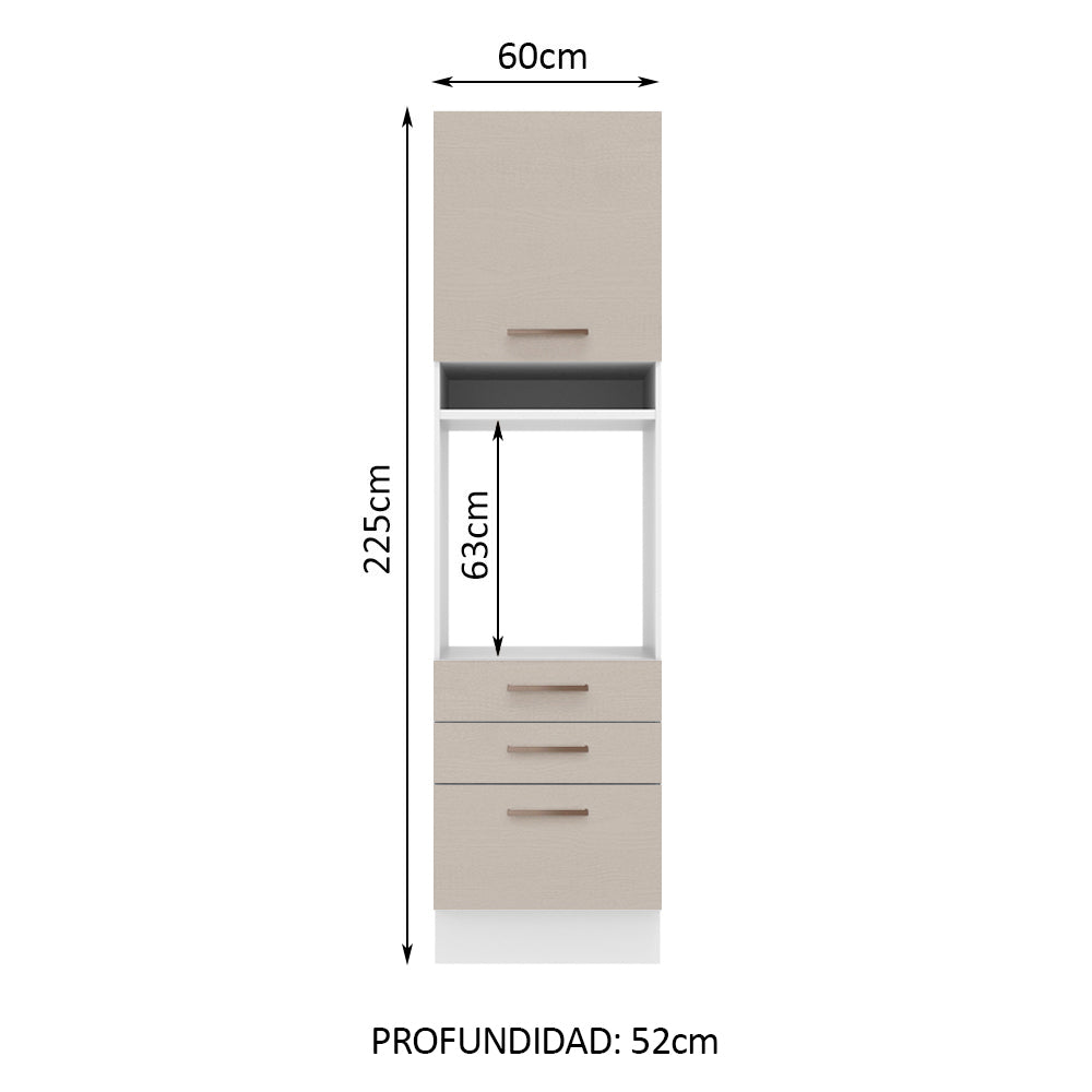 Mueble de Cocina para Horno 60 cm 1 Puerta 3 Cajones Blanco/Crema Agata