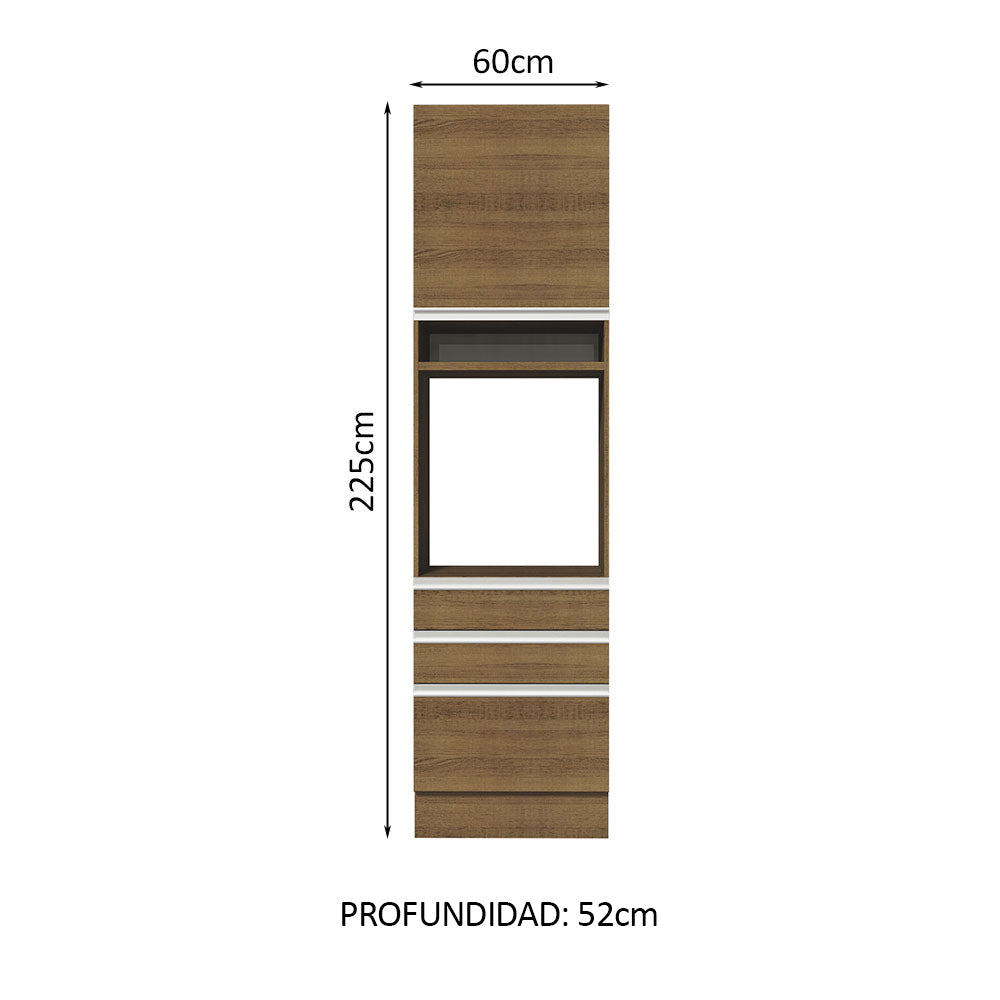 Mueble de cocina para Horno 60 cm 3 Cajones 1 Puerta Glamy Marrón