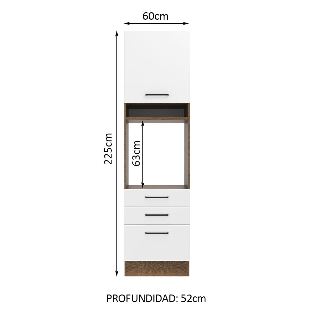 Mueble de Cocina para Horno Agata 60 cm 1 Puerta 3 Cajones Marrón/Blanco