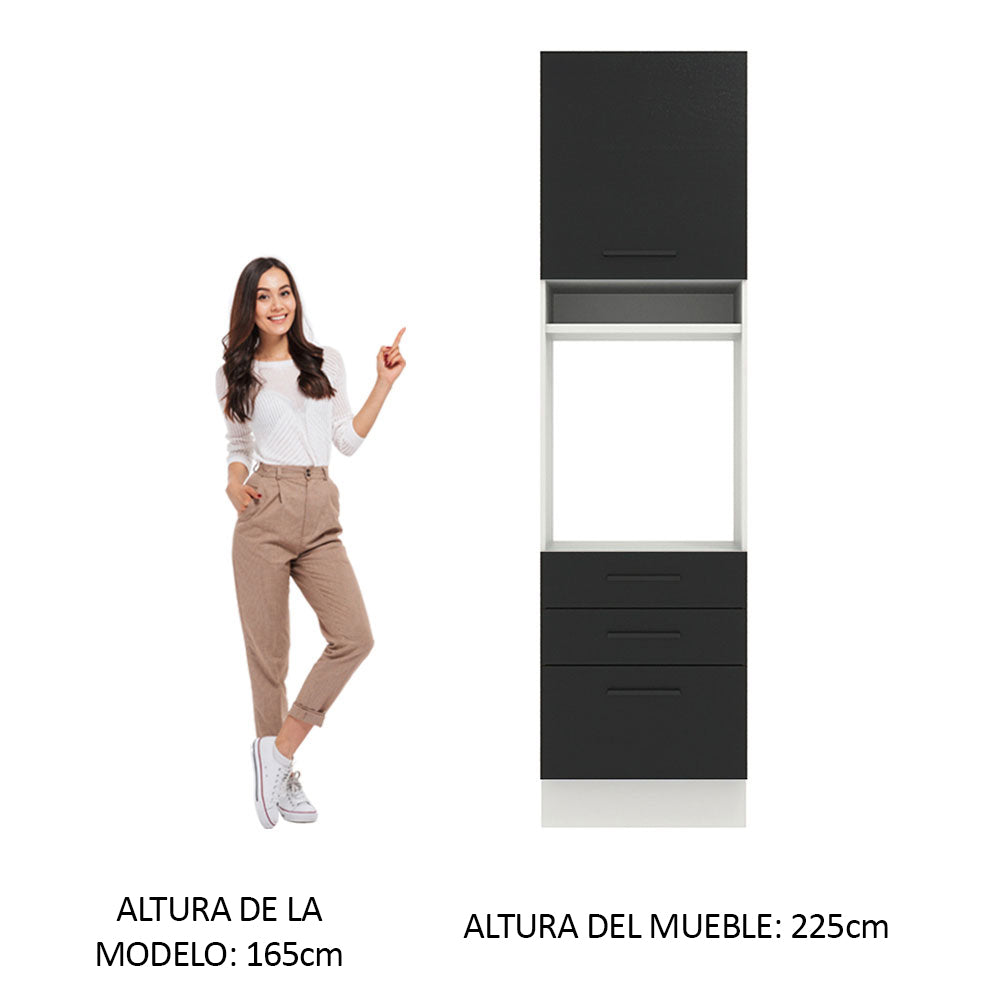 Mueble de Cocina para Horno 60 cm 1 Puerta 3 Cajones Blanco/Negro Agata Madesa