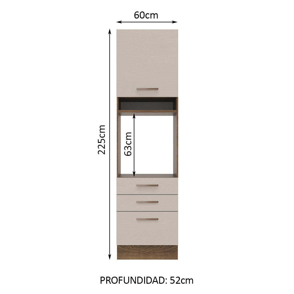 Mueble de Cocina para Horno 60 cm 1 Puerta 3 Cajones Marrón/Crema Agata