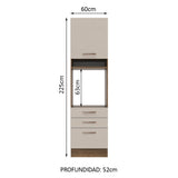 Mueble de Cocina para Horno 60 cm 1 Puerta 3 Cajones Marrón/Crema Agata