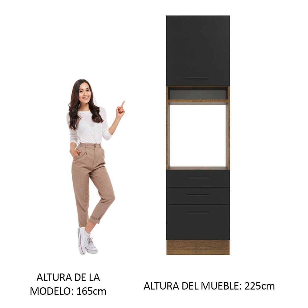 Mueble de Cocina para Horno 60 cm 1 Puerta 3 Cajones Marrón/Negro Agata Madesa