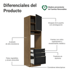 Mueble para Horno o Microondas 60 cm 1 Puerta y 3 Cajones Marrón/Negro Lux Madesa