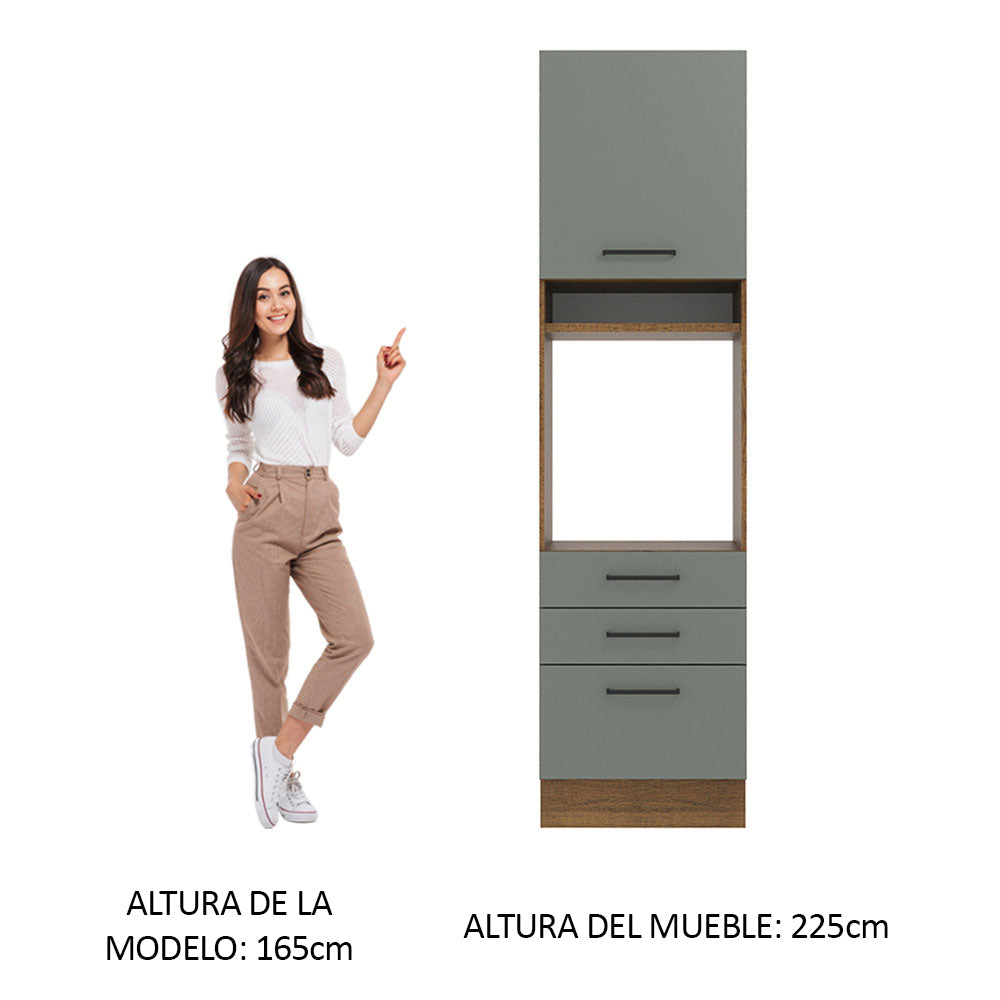 Mueble de Cocina para Horno 60 cm 1 Puerta 3 Cajones Marrón/Gris Agata Madesa