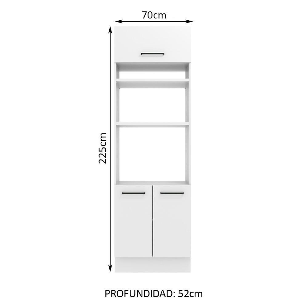 Mueble de cocina para Horno/ Microondas 70 cm Sin cajones 3 Puertas Agata Blanco