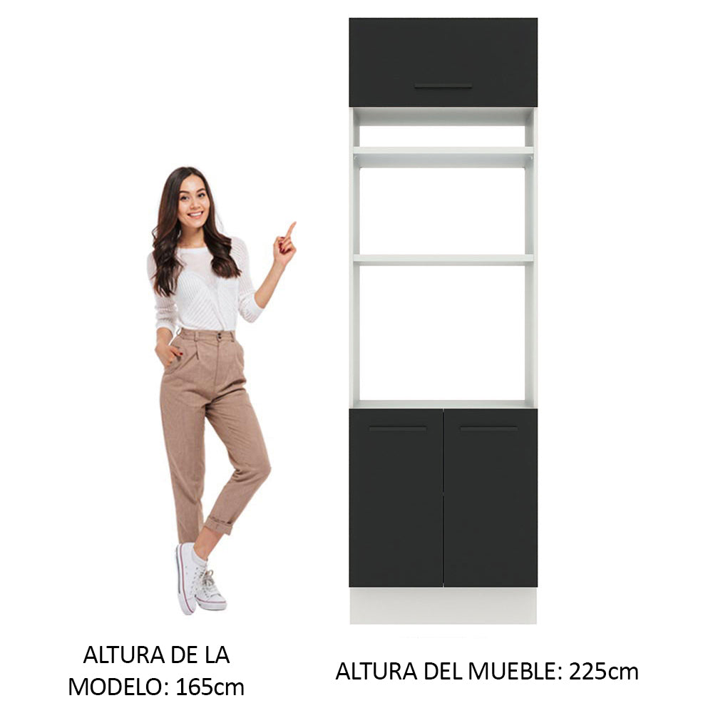 Mueble de cocina para Horno/ Microondas 70 cm Sin cajones 3 Puertas Agata Blanco/Negro