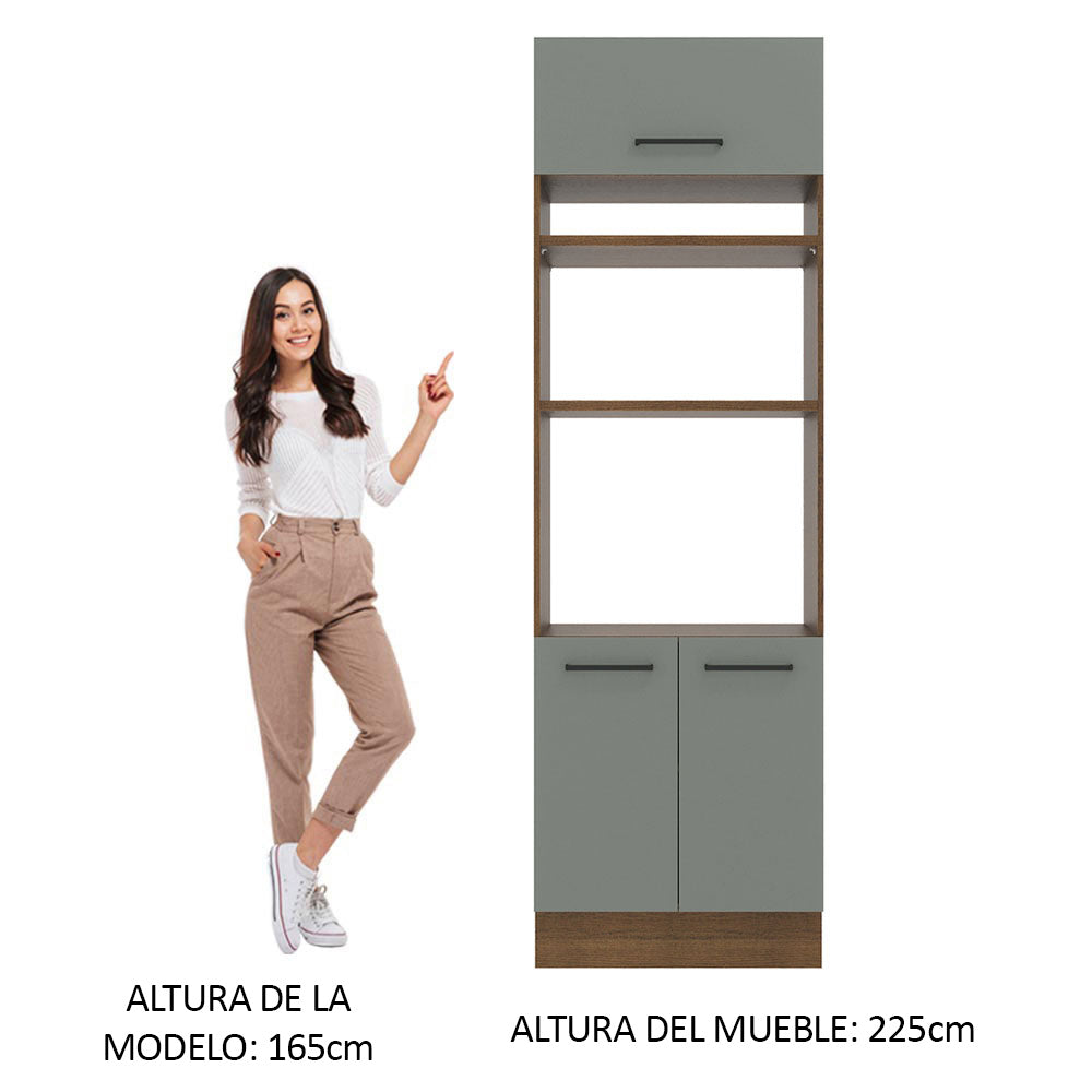 Mueble de cocina para Horno/ Microondas 70 cm Sin cajones 3 Puertas Agata Marrón/Gris