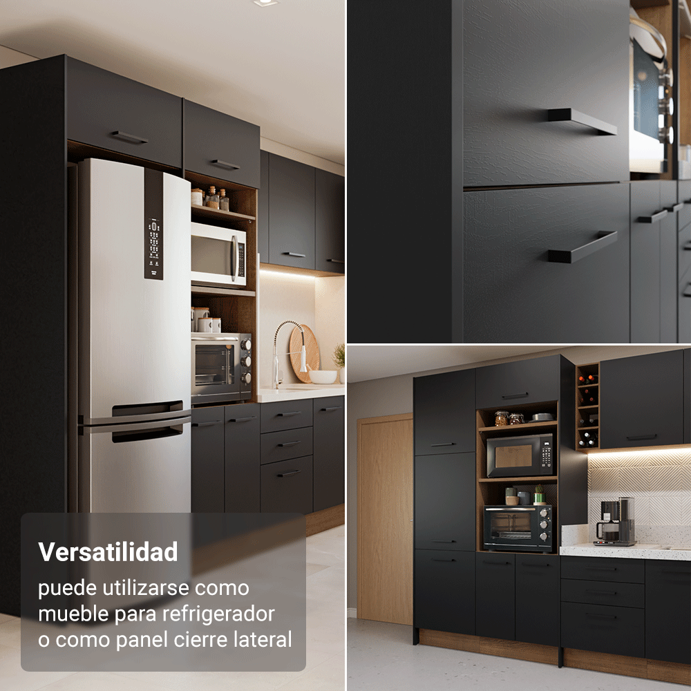 Panel de Cierre Lateral para Cocina 225 x 60 cm Negro Madesa