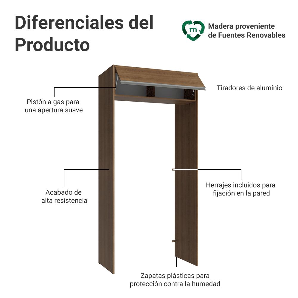 Mueble para empotrar Heladera 103 cm 1 Puerta Abatible Marrón Glamy Madesa