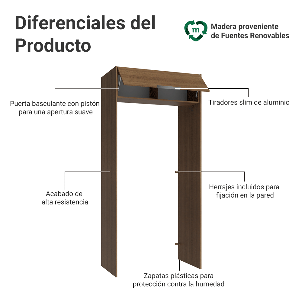 Mueble para empotrar Heladera 103 cm 1 Puerta Abatible Marrón Stella Madesa