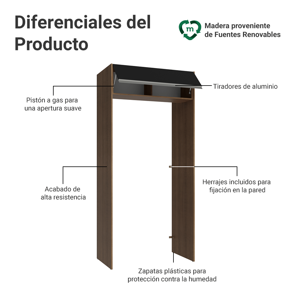 Mueble para empotrar Heladera 103 cm 1 Puerta Abatible Marrón/Negro Glamy Madesa