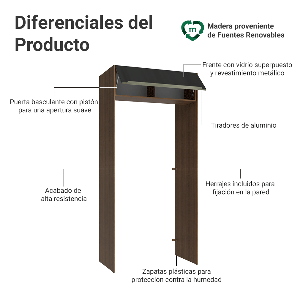 Mueble para empotrar Heladera 103 cm 1 Puerta Abatible Marrón/Negro Lux Madesa