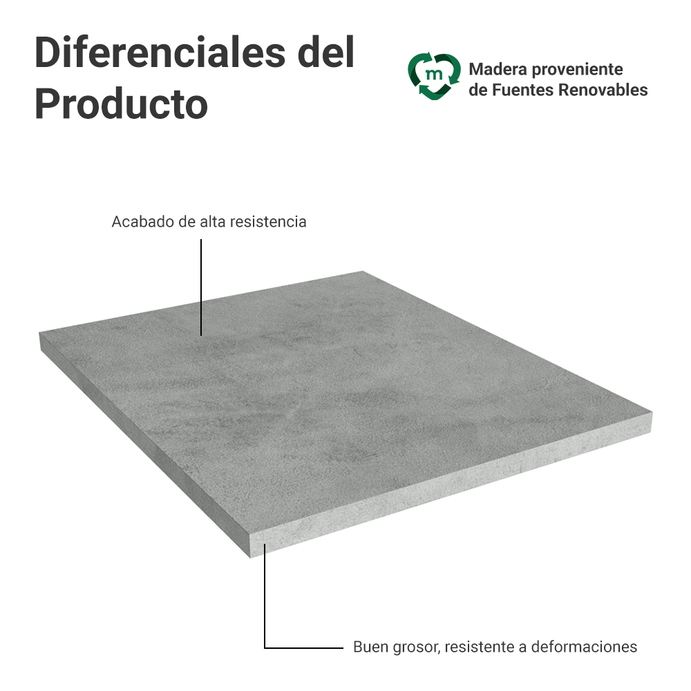 Tapa para Bajo Mesada 52 x 50 cm Agata, Glamy, Stella y Vik Gris Madesa