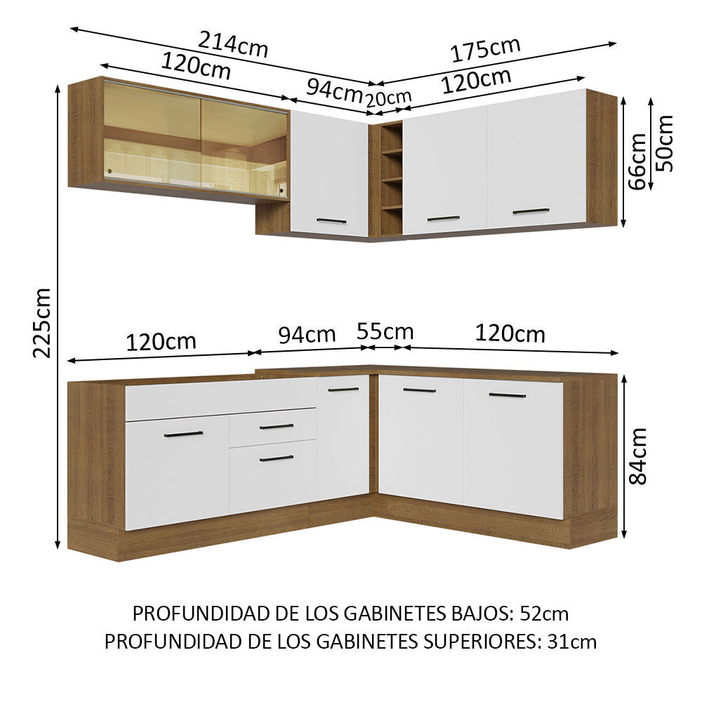 Combo completo de Cocina Esquinera 389cm Agata Madesa 01 Marrón/Blanco