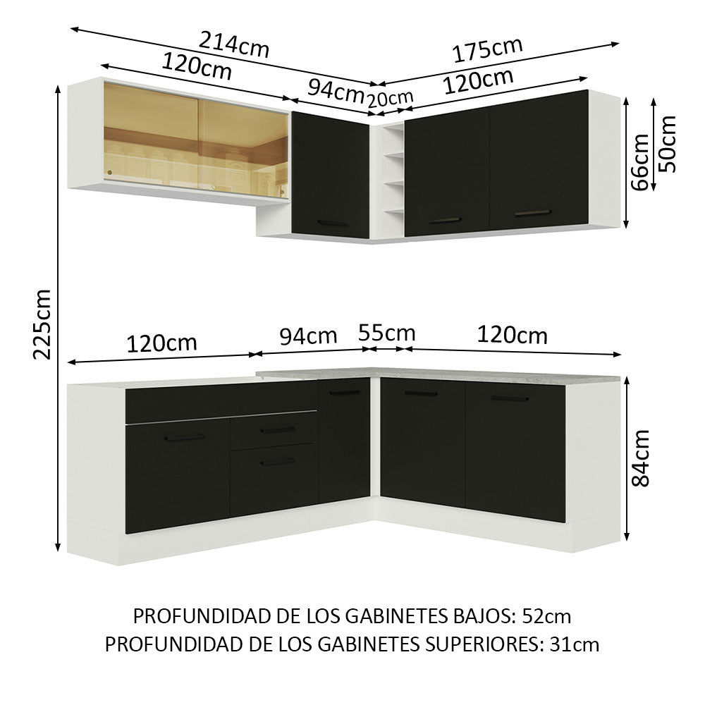 Combo completo de Cocina Esquinera 389cm Blanco/Negro Agata 01