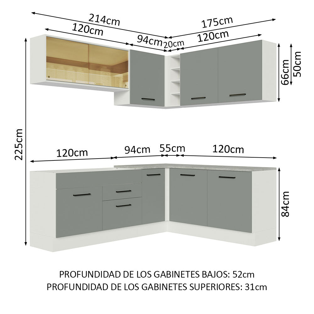 Combo completo de Cocina Esquinera 389cm Blanco/Gris Agata 01