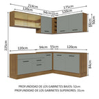 Combo completo de Cocina Esquinera 389 cm 9 Puertas 2 Cajones Sin Mesada Marrón/Gris Agata Madesa