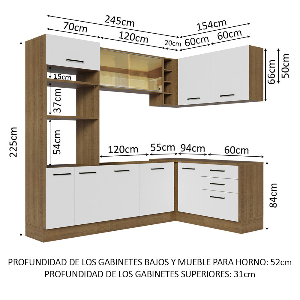 Combo completo de Cocina Esquinera 399 cm 10 Puertas 3 Cajones Sin Mesada Marrón/Blanco Agata Madesa