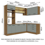 Combo completo de Cocina Esquinera 399 cm 10 Puertas 3 Cajones Sin Mesada Marrón/Gris Agata Madesa