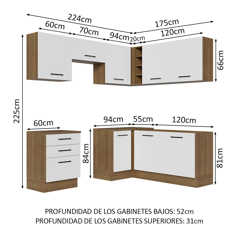 Combo completo de Cocina Esquinera 399cm Marrón/Blanco Agata Madesa 02