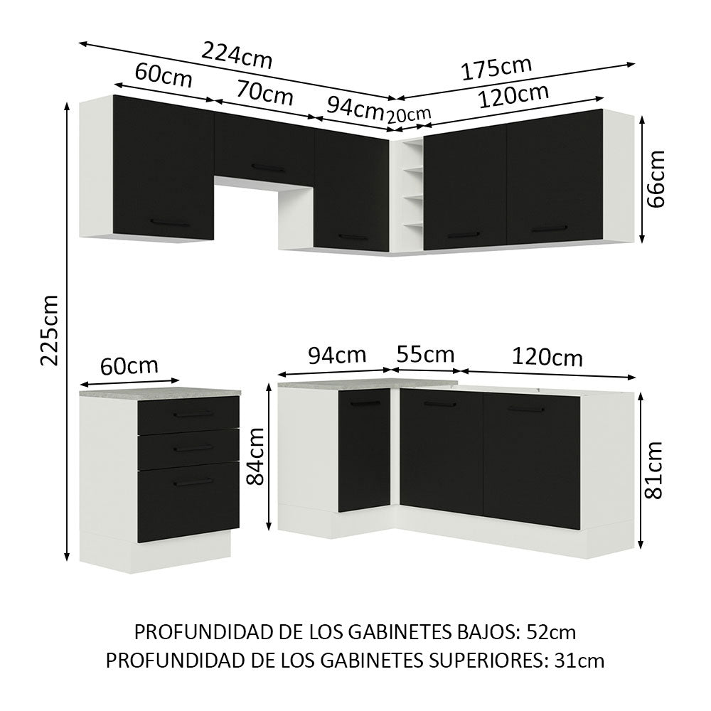 Combo completo de Cocina Esquinera 399cm Blanco/Negro Agata 02