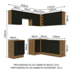 Combo completo de Cocina Esquinera 399 cm 8 Puertas 3 Cajones Sin Mesada Marrón/Negro Agata Madesa