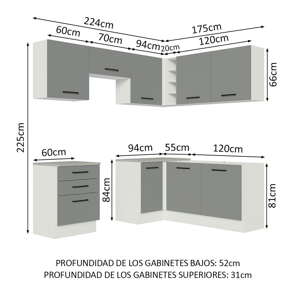 Combo completo de Cocina Esquinera 399cm Blanco/Gris Agata 02