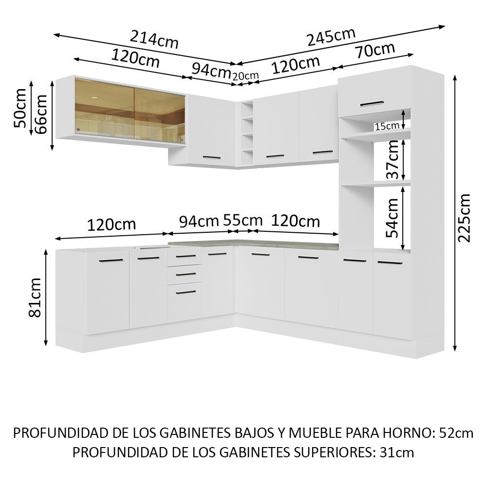 Combo completo de Cocina Esquinera 459cm Agata Madesa 01 Blanco