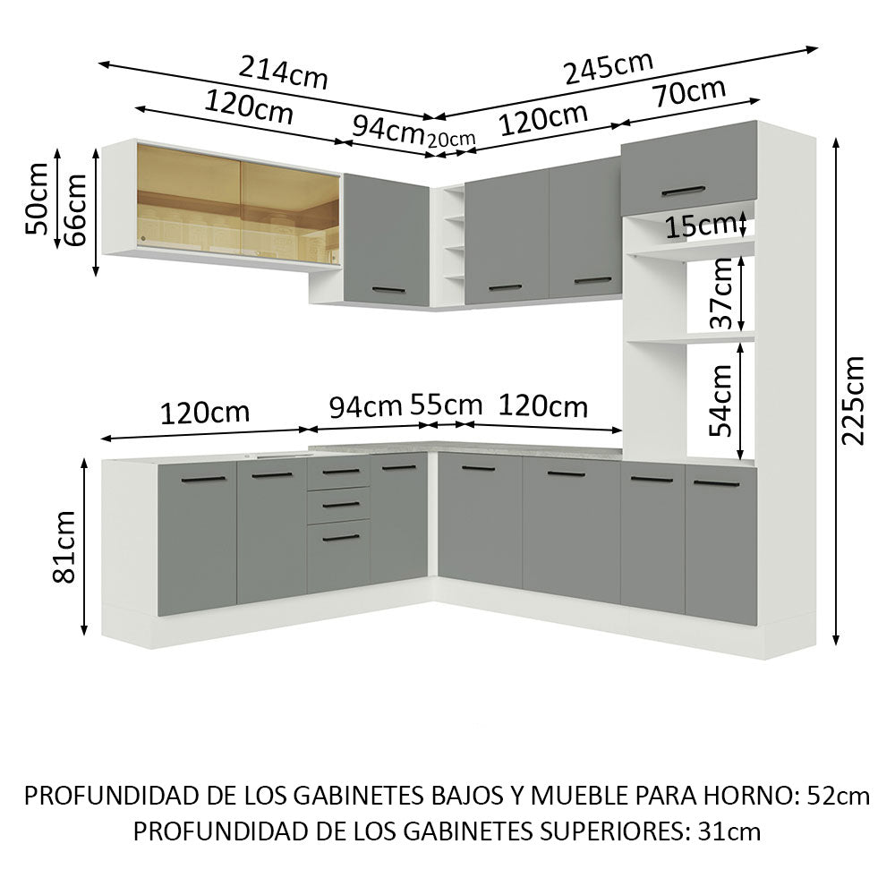 Combo completo de Cocina Esquinera 459cm Blanco/Gris Agata 01