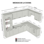 Combo completo de Cocina Esquinera 479 cm 13 Puertas 3 Cajones Sin Mesada Marrón/Crema Agata Madesa