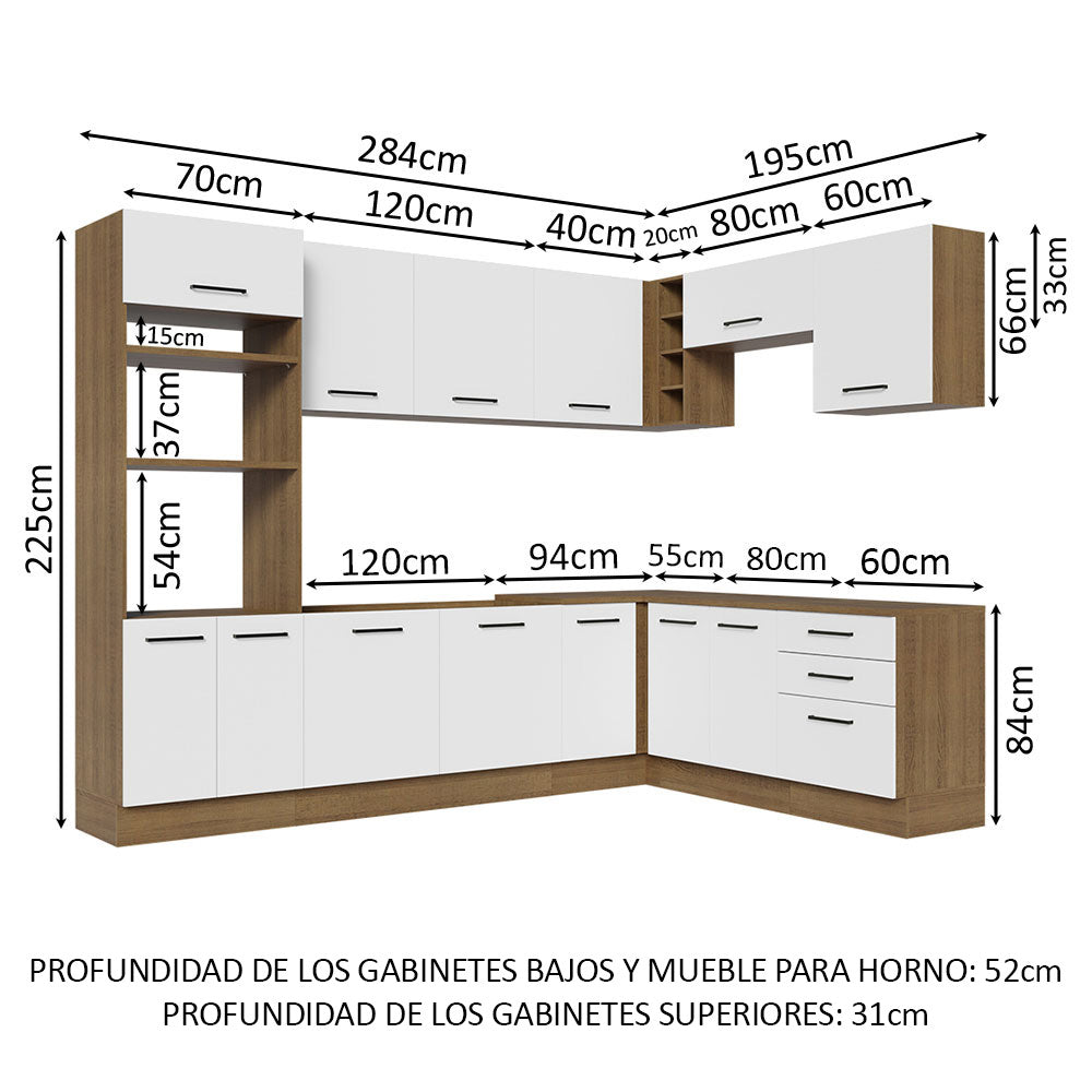 Combo completo de Cocina Esquinera 479 cm 13 Puertas 3 Cajones Sin Mesada Marrón/Blanco Agata Madesa