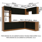 Combo completo de Cocina Esquinera 479 cm 13 Puertas 3 Cajones Sin Mesada Marrón/Negro Agata Madesa