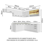 Combo completo de Cocina Esquinera 486 cm 13 Puertas 3 Cajones Sin Mesada Blanco Agata Madesa