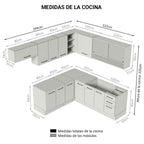 Combo completo de Cocina Esquinera 486 cm 13 Puertas 3 Cajones Sin Mesada Blanco/Crema Agata Madesa