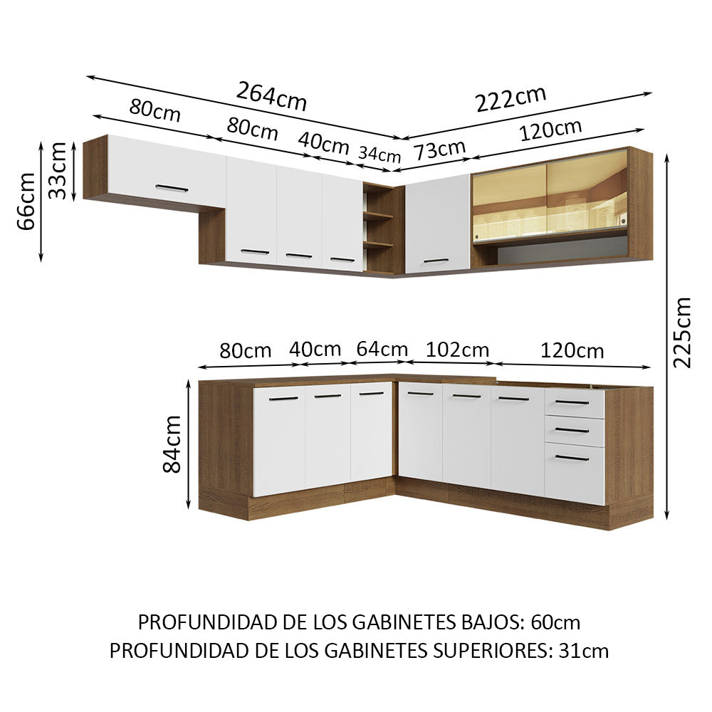 Combo completo de Cocina Esquinero 486cm Marrón/Blanco 60cm de Profundidad Agata Madesa 01