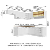 Combo completo de Cocina Esquinera 486cm Blanco con mesada Marrón 60cm fondo Agata Madesa 01