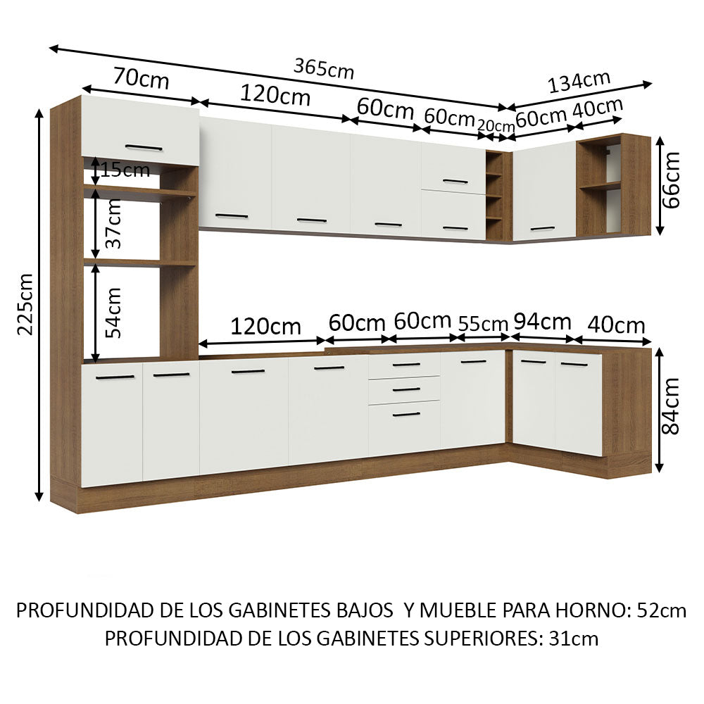Combo completo de Cocina Esquinera 499 cm 14 Puertas 3 Cajones Sin Mesada Marrón/Blanco Agata Madesa