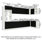 Combo completo de Cocina Esquinera 499 cm 14 Puertas 3 Cajones Sin Mesada Blanco/Negro Agata Madesa
