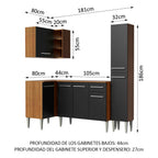 Combo completo de Cocina Esquinera 261 cm 6 Puertas 1 Cajón Marrón/Negro Emilly Madesa