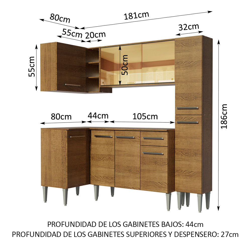 Combo completo de Cocina Esquinera 261 cm 9 Puertas 1 Cajón Marrón Emilly Madesa 03