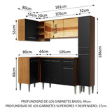 Combo completo de Cocina Esquinera Madesa Emilly 261cm Marrón/Negro 03