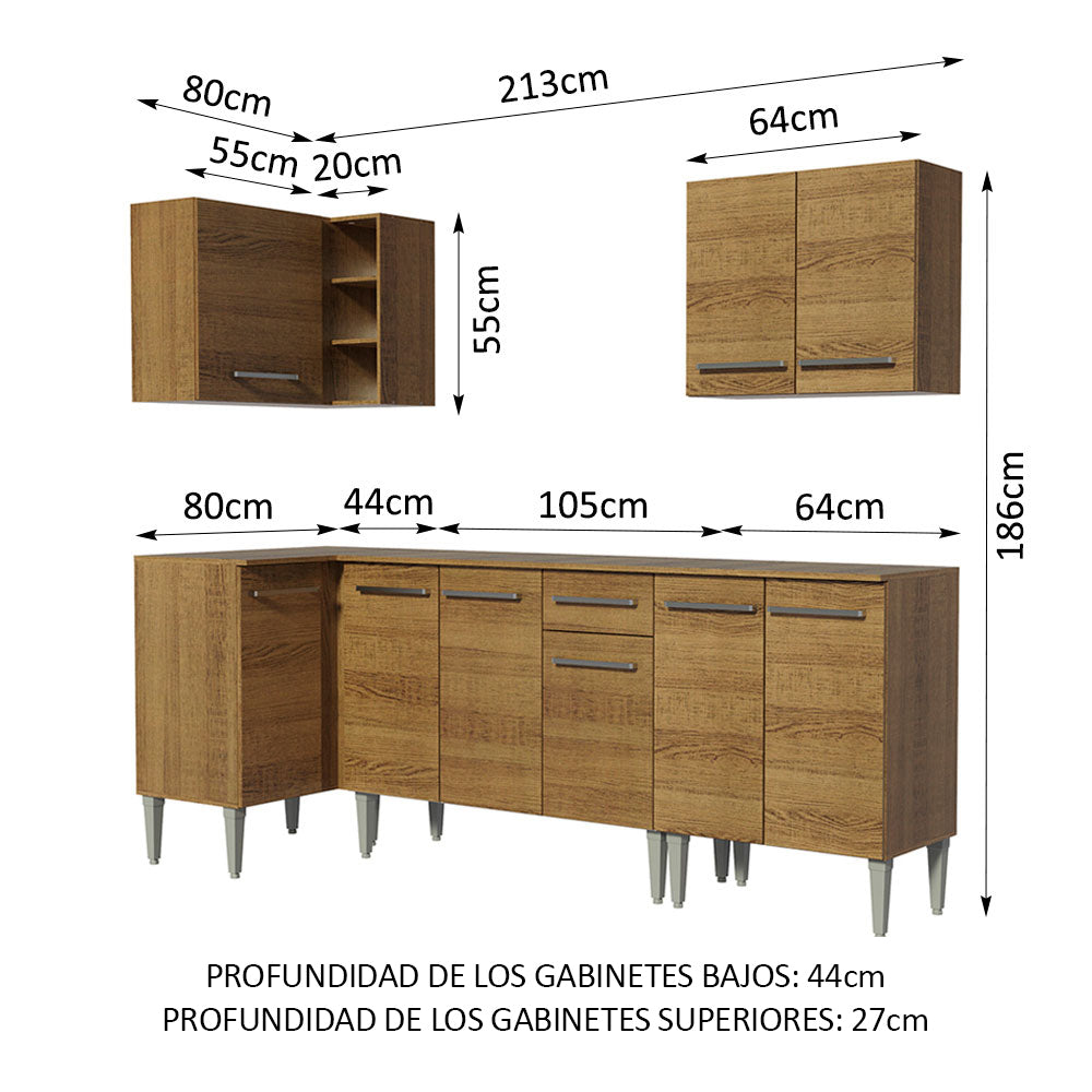 Combo completo de Cocina Esquinera 293cm Emilly Madesa Marrón 01