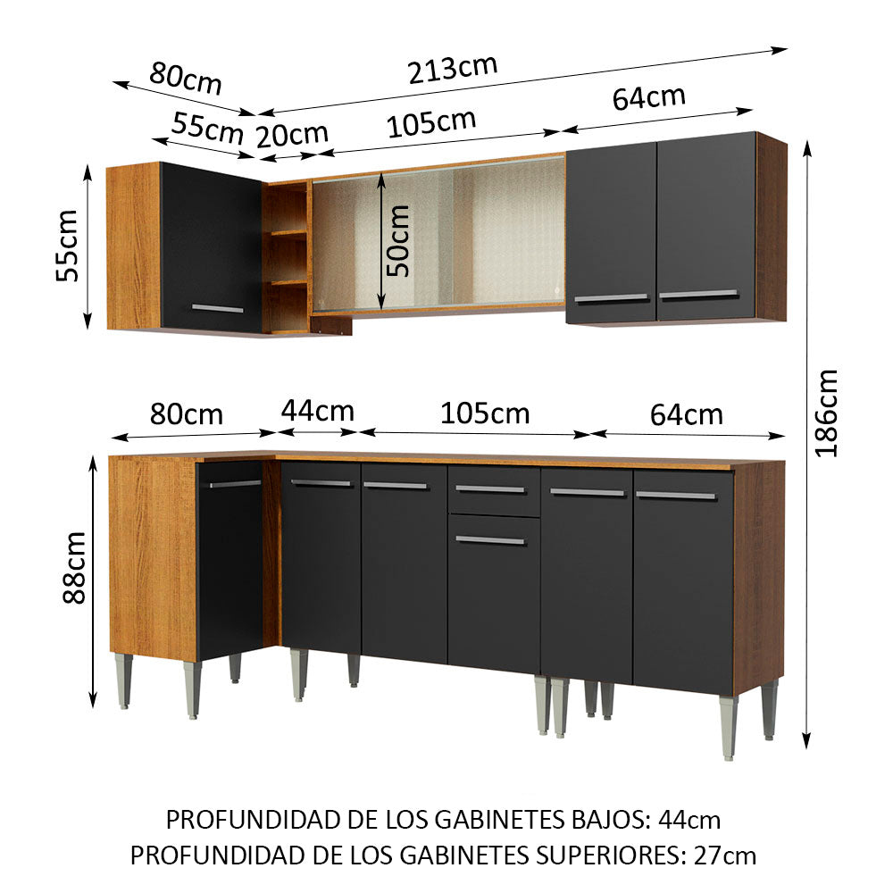 Combo completo de Cocina Esquinera Madesa Emilly 293cm Marrón/Negro 03