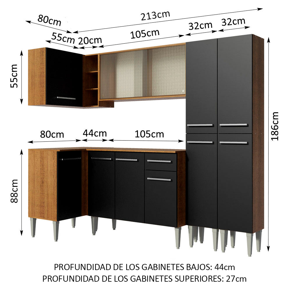 Combo completo de Cocina Esquinera Madesa Emilly 293cm Marrón/Negro 05