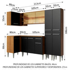 Combo completo de Cocina Esquinera 293 cm 11 Puertas 1 Cajón Marrón/Negro Emilly Madesa 06
