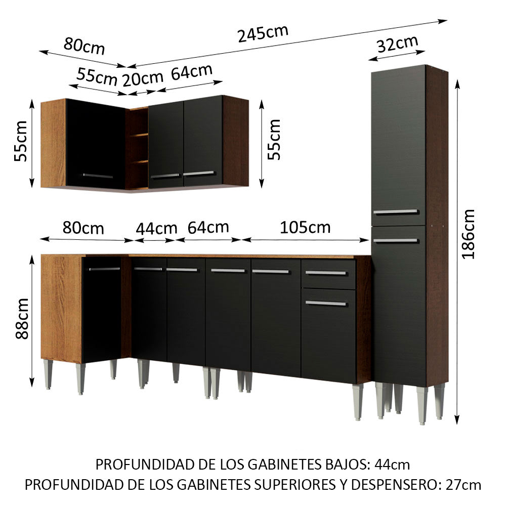 Combo completo de Cocina Esquinera Madesa Emilly 325cm Marrón/Negro 02